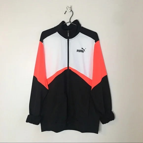 Puma Colorblock Retro Neon Track Jacket Black and Orange Size Large - Picture 7 of 8